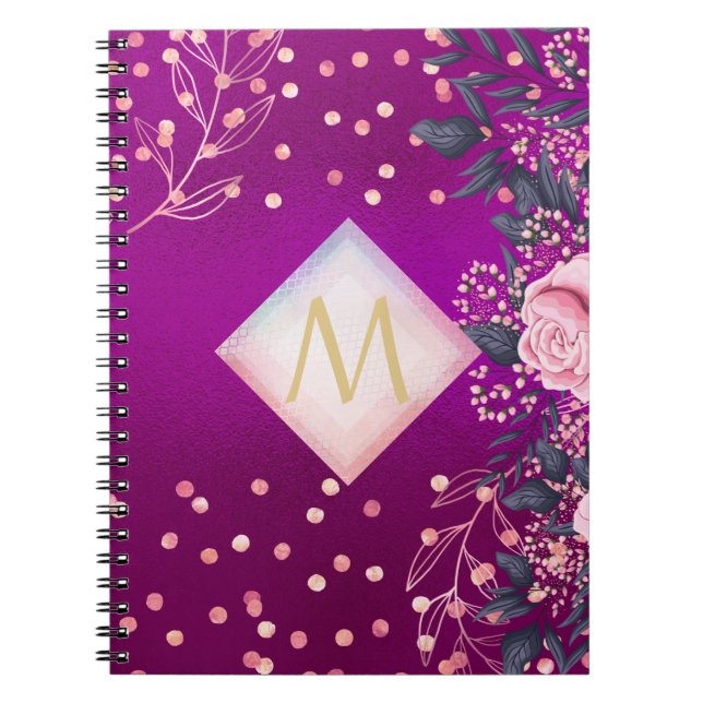 Cuaderno Monograma Magenta Rosegold Purpurina metálico rosa (Frente)