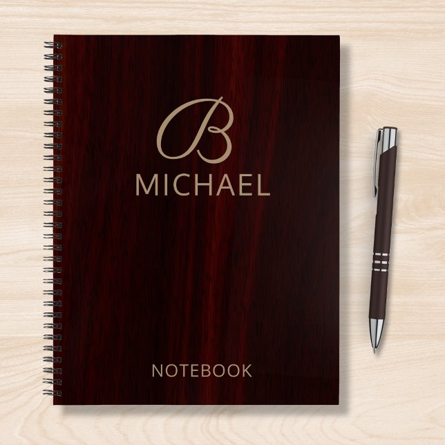 Cuaderno Monograma Mahogany Madera Nombre Personalizado (Subido por el creador)