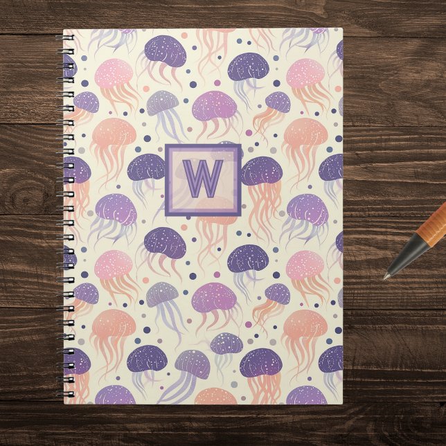 Cuaderno Monograma malva y Naranja de la medusa Cute Pastel (Subido por el creador)