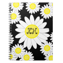 Cuaderno Monograma margarita blanco negro y amarillo