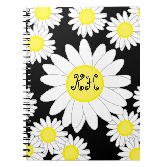 Cuaderno Monograma margarita blanco negro y amarillo (Frente)