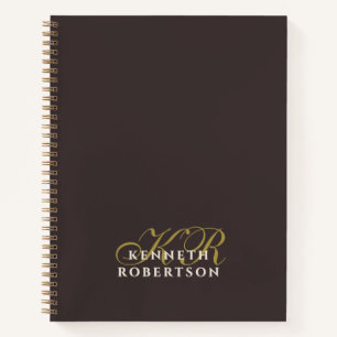 Cuaderno Monograma marrón crema dorada minimalista elegante