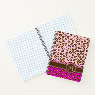 Cuaderno Monograma marrón rosa de impresión animal leopardo