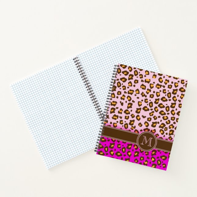 Cuaderno Monograma marrón rosa de impresión animal leopardo (Interior)