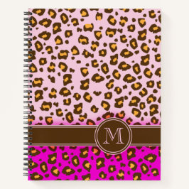 Cuaderno Monograma marrón rosa de impresión animal leopardo