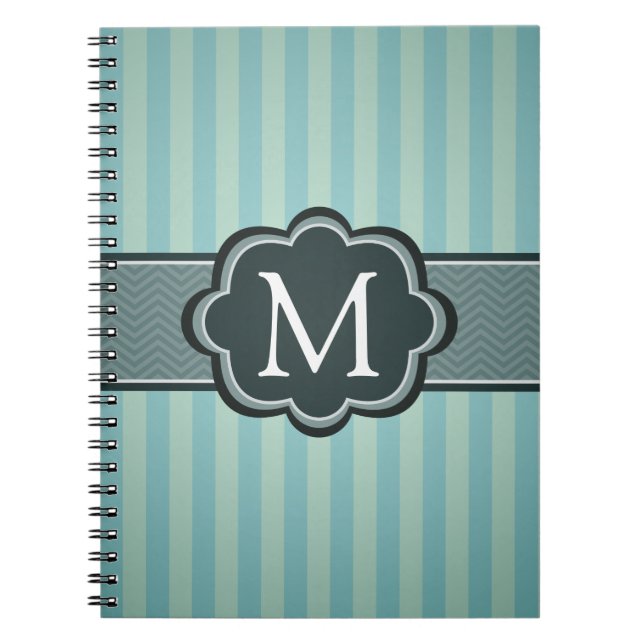 Cuaderno Monograma masculino del personalizado de las rayas (Frente)