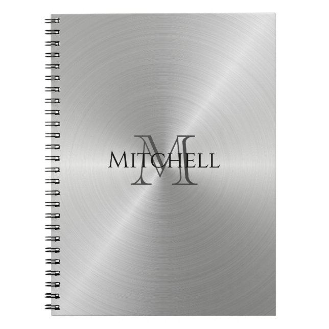 Cuaderno Monograma metálico radial plateado (Frente)