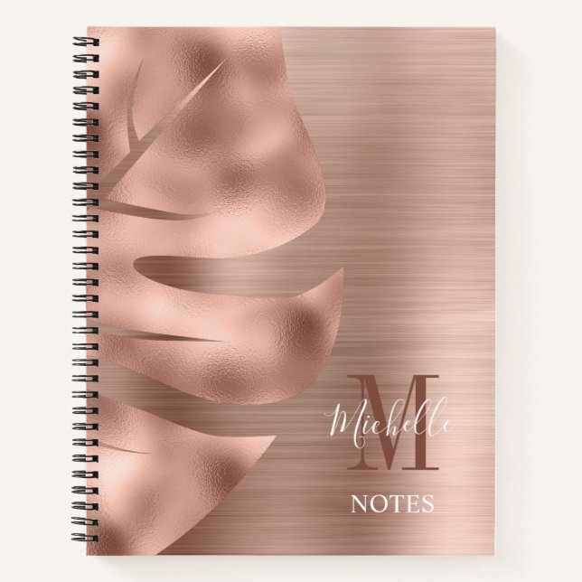 Cuaderno Monograma Metalizado cepillado de oro Rosa elegant (Anverso)