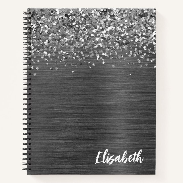 Cuaderno Monograma Metalizado cepillado por gris Purpurina  (Anverso)