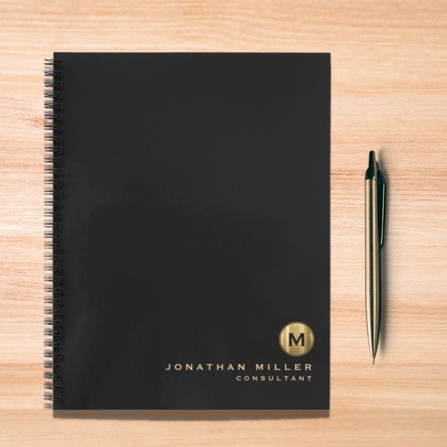 Cuaderno Monograma Metalizado con pincel de oro negro mínim (Subido por el creador)