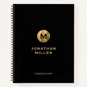 Cuaderno Monograma Metalizado con pincel de oro negro mínim