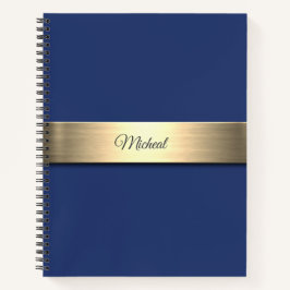 Cuaderno Monograma Metalizado de oro azul de la marina