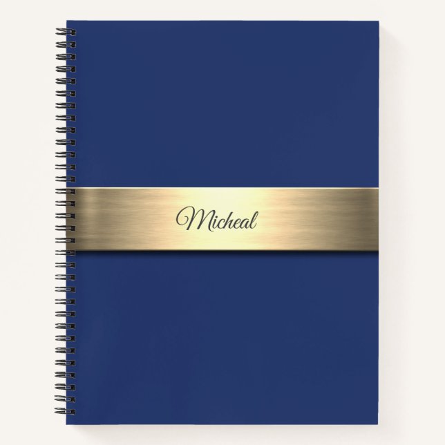 Cuaderno Monograma Metalizado de oro azul de la marina (Anverso)