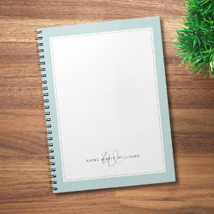 Cuaderno Monograma minimalista de dos bordes en azul verde