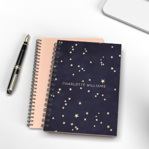 Cuaderno Monograma minimalista de estrellas doradas y cielo