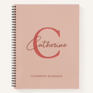Cuaderno Monograma minimalista de frambuesa moderna