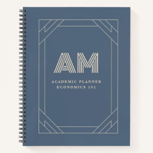 Cuaderno Monograma minimalista en azul pizarra y beige aren