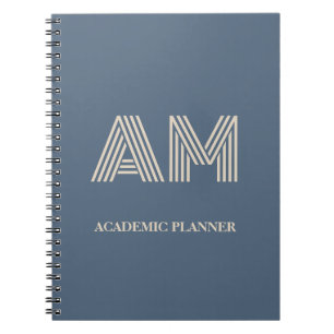 Cuaderno Monograma minimalista en azul pizarra y beige aren