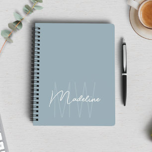 Cuaderno Monograma Minimalista Moderno Azul Polvo