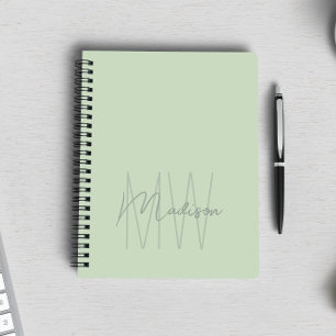 Cuaderno Monograma minimalista moderno verde salvia