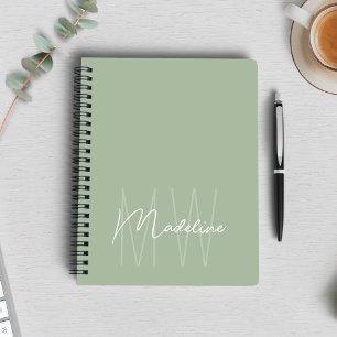 Cuaderno Monograma minimalista moderno verde salvia claro