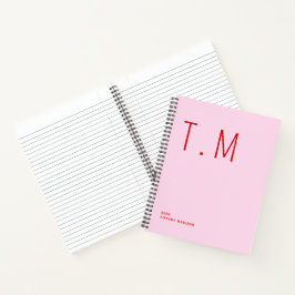 Cuaderno Monograma Mínimo Rosa y Rojo Nombre Personalizado 