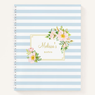 Cuaderno Monograma Moda floral Estaciones azules Pastel