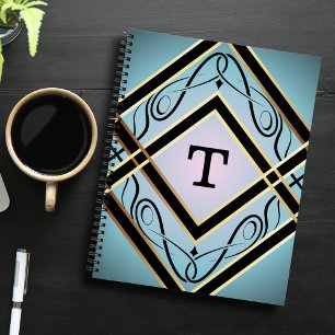 Cuaderno Monograma moderno Art Deco Blue Elegant