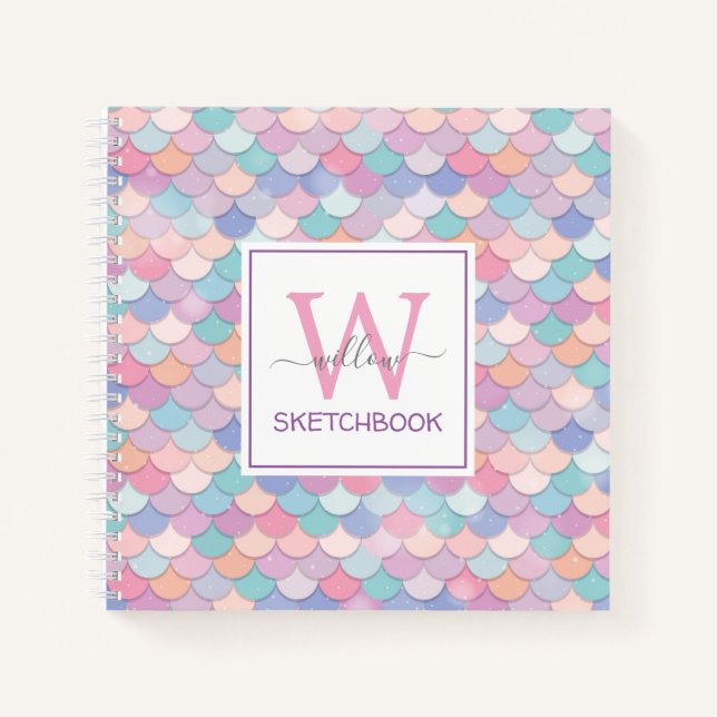 Cuaderno Monograma moderno Bonito Glam Mermaid Sketchbook (Anverso)