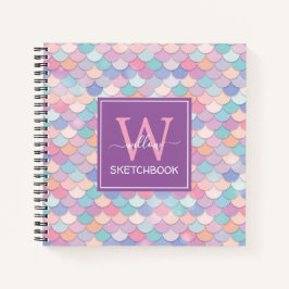 Cuaderno Monograma moderno Bonito Mermaid Purple Sketchbook