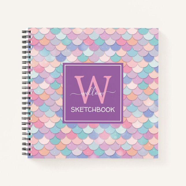 Cuaderno Monograma moderno Bonito Mermaid Purple Sketchbook (Anverso)
