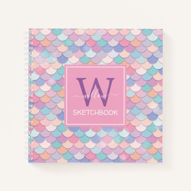 Cuaderno Monograma moderno Bonito Mermaid Sketchbook rosa (Anverso)