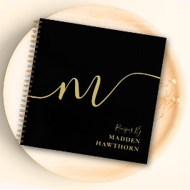 Cuaderno Monograma moderno caligrafía nombre receta de oro 