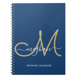 Cuaderno Monograma moderno chic en oro y azul marino