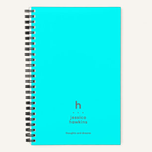 Cuaderno Monograma moderno cian azul neón de moda