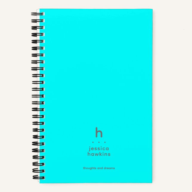 Cuaderno Monograma moderno cian azul neón de moda (Anverso)