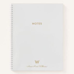 Cuaderno Monograma moderno con guión oro gris claro
