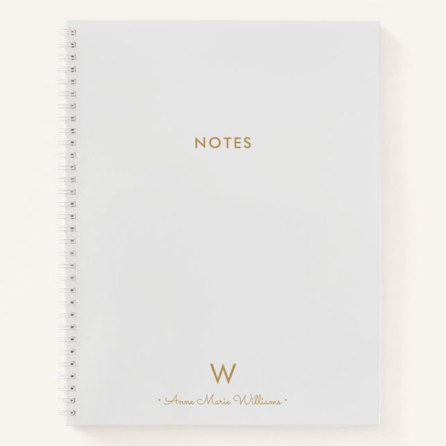 Cuaderno Monograma moderno con guión oro gris claro (Anverso)
