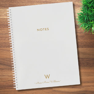 Cuaderno Monograma moderno con guión oro gris claro