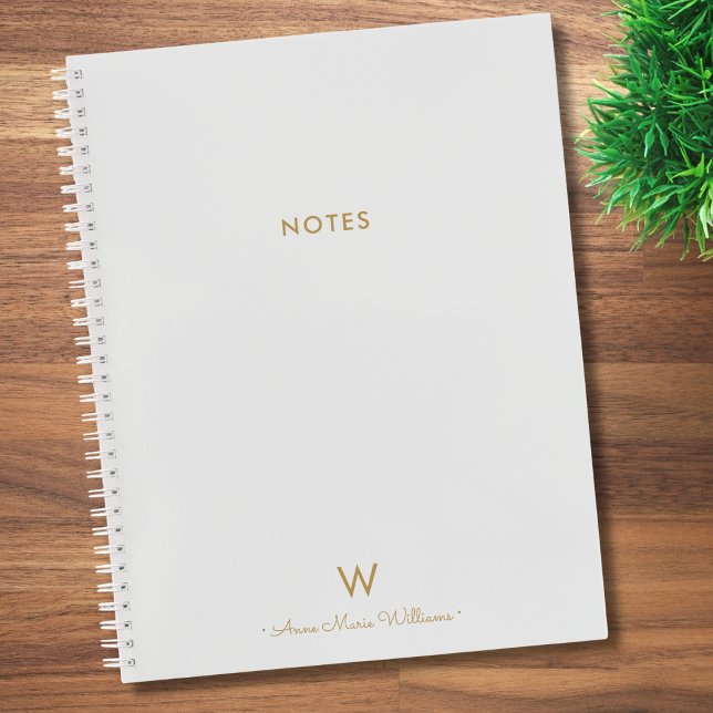 Cuaderno Monograma moderno con guión oro gris claro (Subido por el creador)