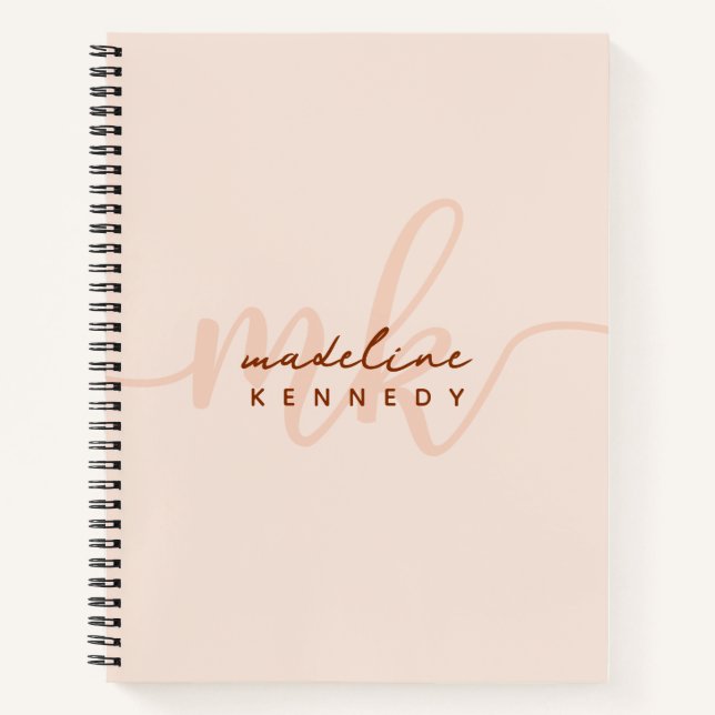 Cuaderno Monograma moderno de arcilla y beige de moda (Anverso)