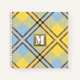 Cuaderno Monograma moderno de cuero de Tartán amarillo con 