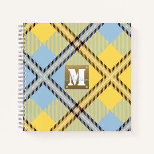 Cuaderno Monograma moderno de cuero de Tartán amarillo con 