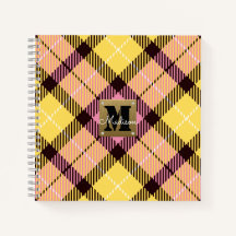 Monograma moderno de cuero tartán amarillo rosado