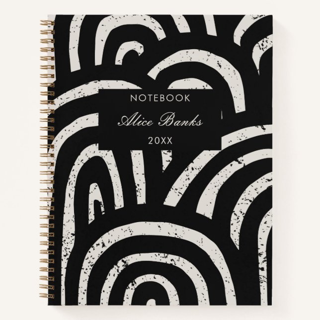 Cuaderno Monograma moderno de diseño y guión de arco negro (Anverso)