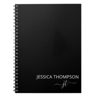 Cuaderno Monograma moderno de escritura simple negra con gu