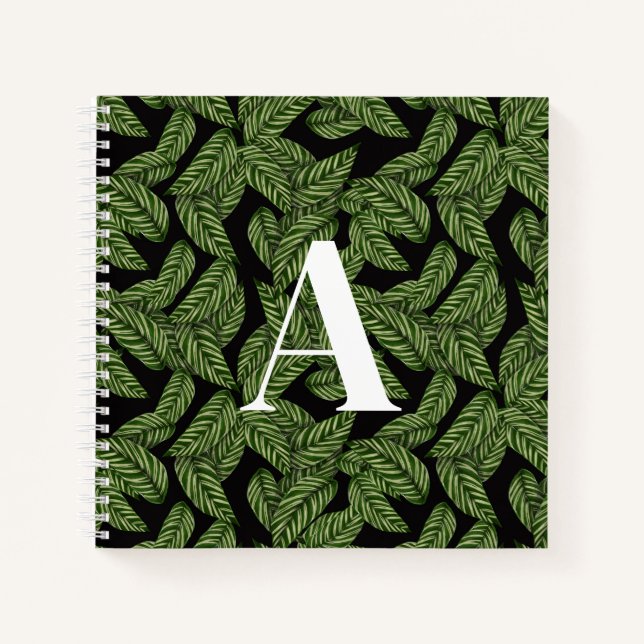Cuaderno Monograma moderno de impresión de palma de hojas t (Anverso)