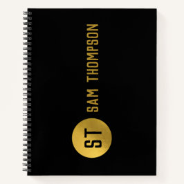 Cuaderno Monograma moderno de lujo y negro personalizado