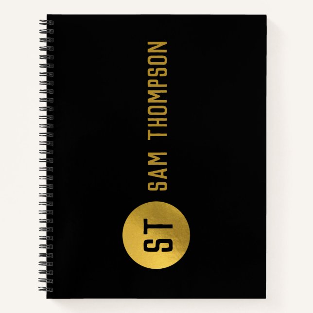 Cuaderno Monograma moderno de lujo y negro personalizado (Anverso)