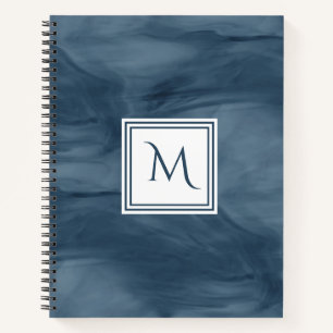 Cuaderno Monograma moderno de mármol azul sutil de la marin